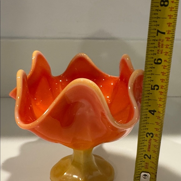 VINTAGE L.E. Smith Bittersweet Orange Slag Glass Compote Pedestal Dish, 70s MCM - Picture 4 of 5